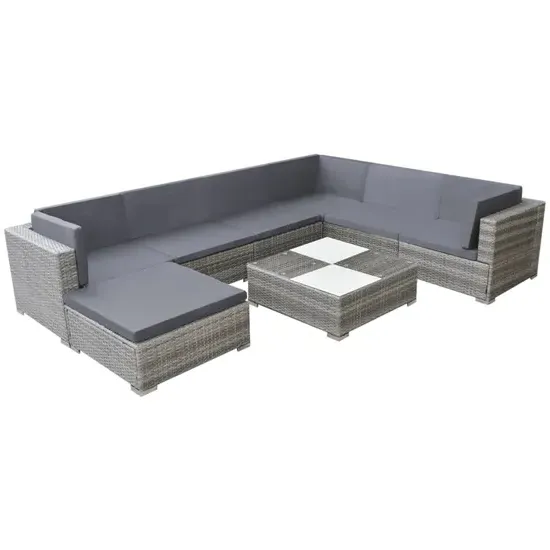 Nova 8 Piece Rattan Garden Lounge Set with Cushions - Grey