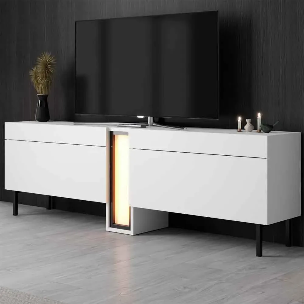 Nova TV Stand with LED and 2 Doors - White, Melamine product
