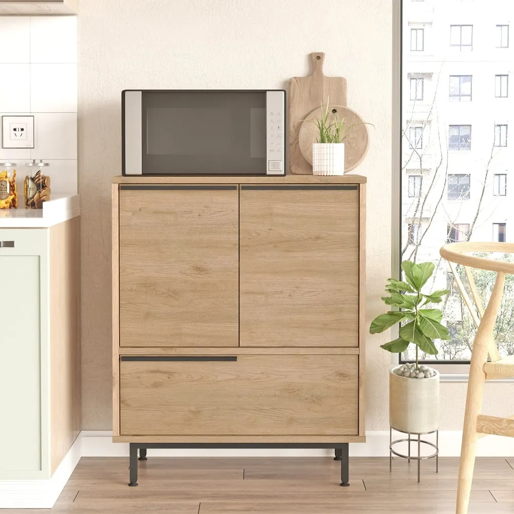 Novaro Coffee Station Cabinet with 3 Doors - Walnut, Particle Board product