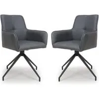 Novato Dining Chairs In Pair - Grey, Faux Leather