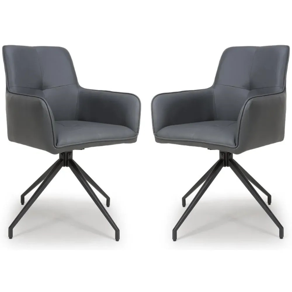 Novato Dining Chairs In Pair - Grey, Faux Leather image