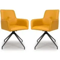 Novato Dining Chairs In Pair - Ochre, Faux Leather
