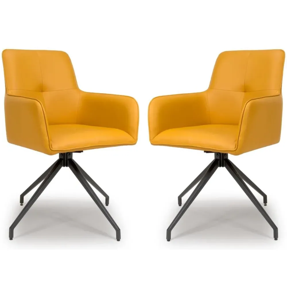 Novato Dining Chairs In Pair - Ochre, Faux Leather image