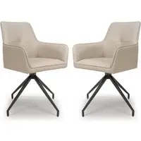 Novato Swivel Dining Chairs Pair - Taupe, Faux Leather
