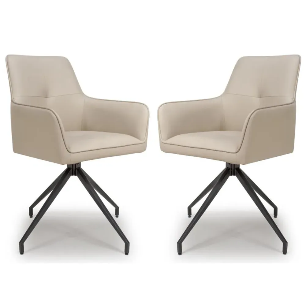 Novato Swivel Dining Chairs Pair - Taupe, Faux Leather image