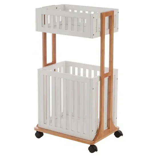 Nusakan 2-Tier Storage Trolley - White, Bamboo