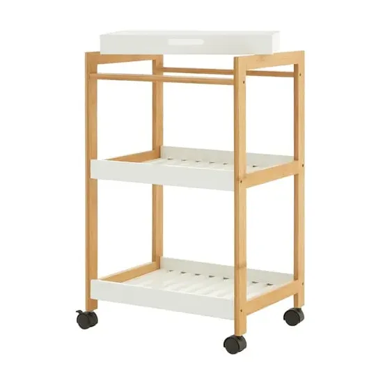 Nusakan 3-Tier Shelving Trolley - White, Bamboo image