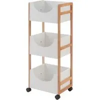 Nusakan 3-Tier Storage Trolley - White, Bamboo