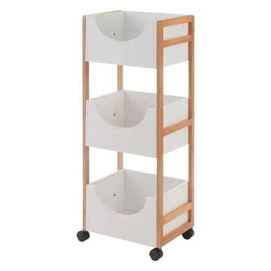 Nusakan 3-Tier Storage Trolley - White, Bamboo