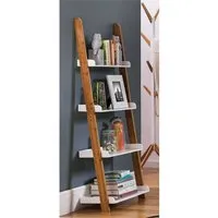 Nusakan 4-Tier Ladder Shelving Unit - White, Bamboo