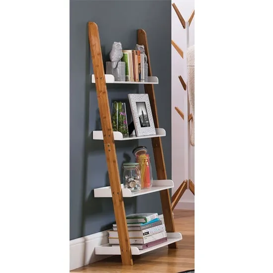 Nusakan 4-Tier Ladder Shelving Unit - White, Bamboo