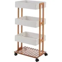 Nusakan 4-Tier Storage Trolley - White, Bamboo
