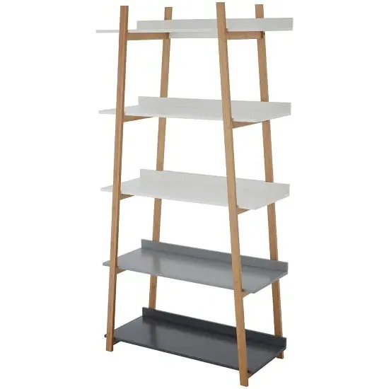 Nusakan 5-Tier Ladder Shelving Unit - White, Bamboo