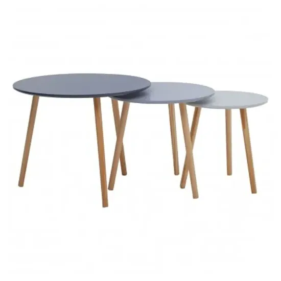 Nusakan Round Nest of 3 Tables - Grey, High Gloss