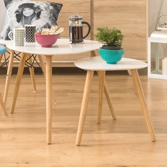 Nusakan Triangular Nest of 2 Tables - White, High Gloss