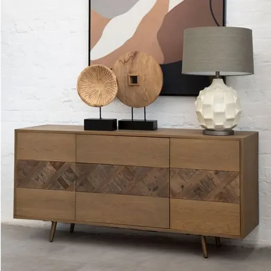 Nushagak Wooden Sideboard with 2 Doors 3 Drawers - Brown, Oak