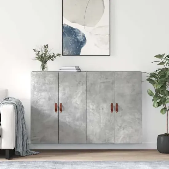 Nuuk Wall Mounted Sideboard with 4 Doors - Concrete Effect