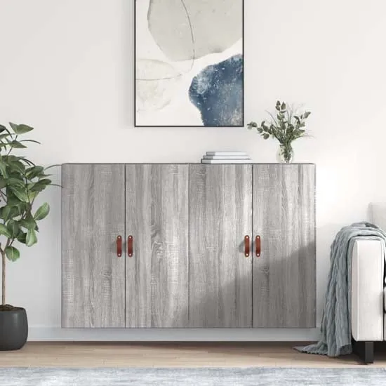 Nuuk Wall Mounted Sideboard with 4 Doors - Grey, Engineered Wood image