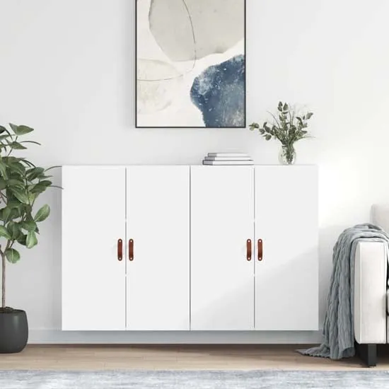 Nuuk Wall Mounted Sideboard with 4 Doors - White, Engineered Wood