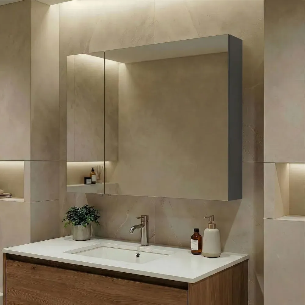 Nuvola Wall Mounted Bathroom Mirror Cabinet - Anthracite, MDF product