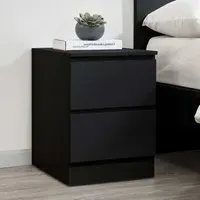 Oakley 2 Drawer Bedside Cabinet - Black, Wood