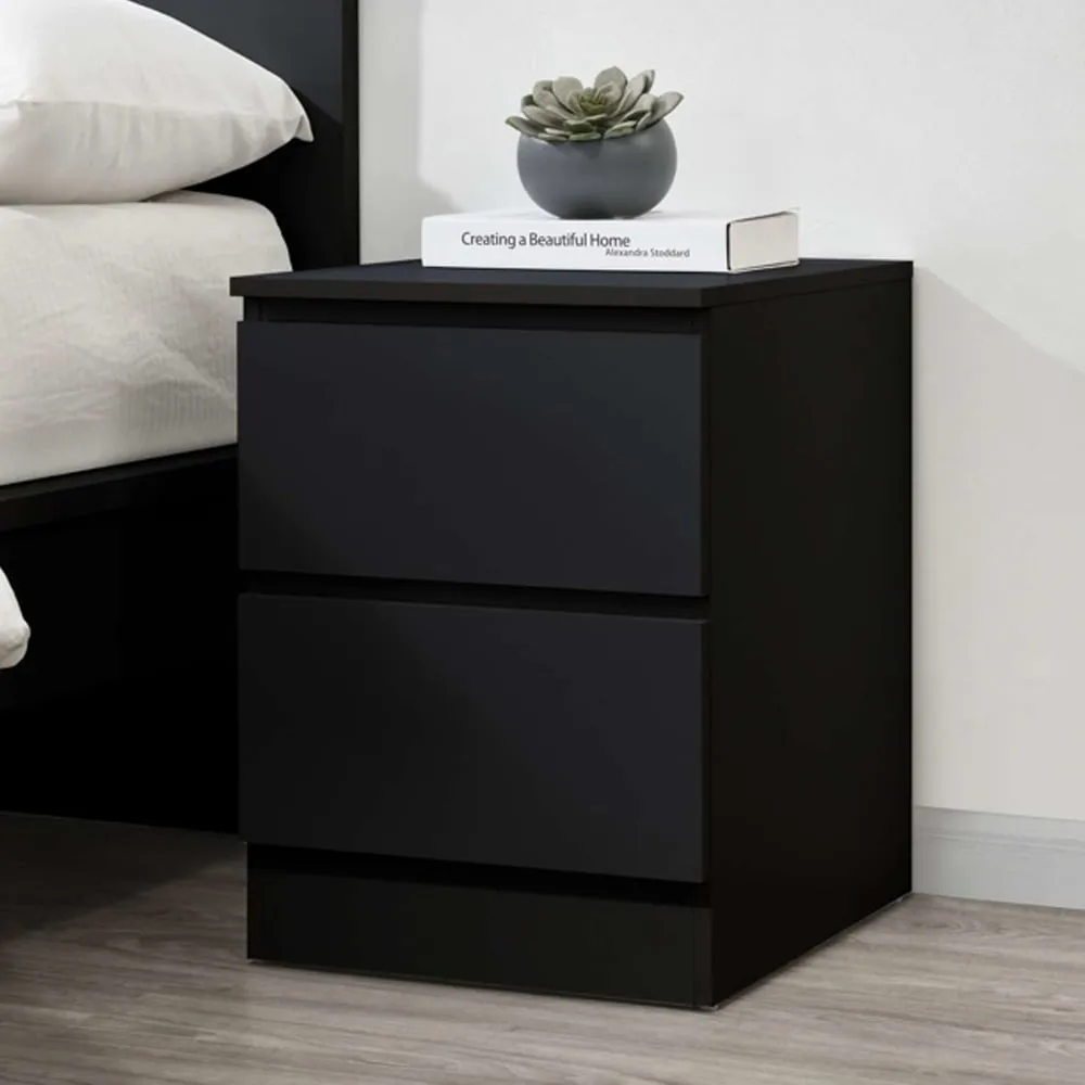 Oakley 2 Drawer Bedside Cabinet - Black, Wood image
