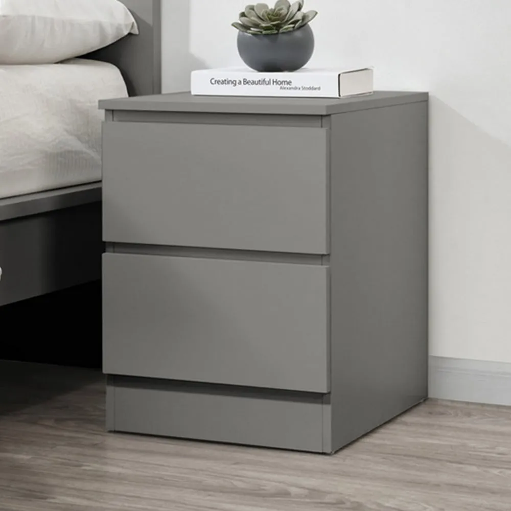 Oakley 2 Drawer Bedside Cabinet - Grey, Wood