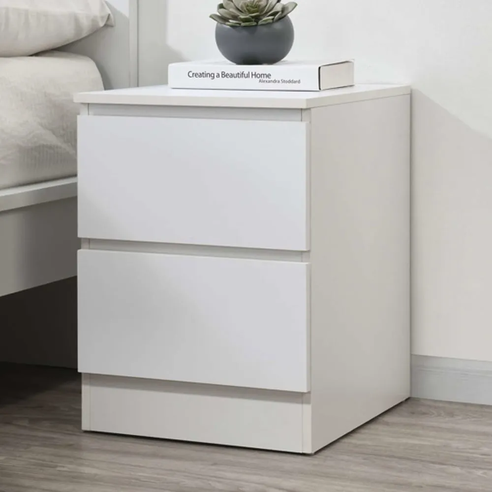 Oakley 2 Drawer Bedside Cabinet - White, Wood