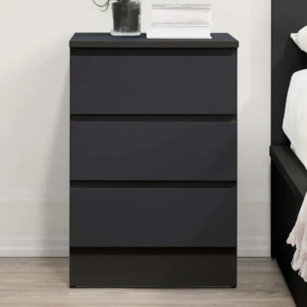 Oakley 3 Drawer Bedside Cabinet - Black, Wood