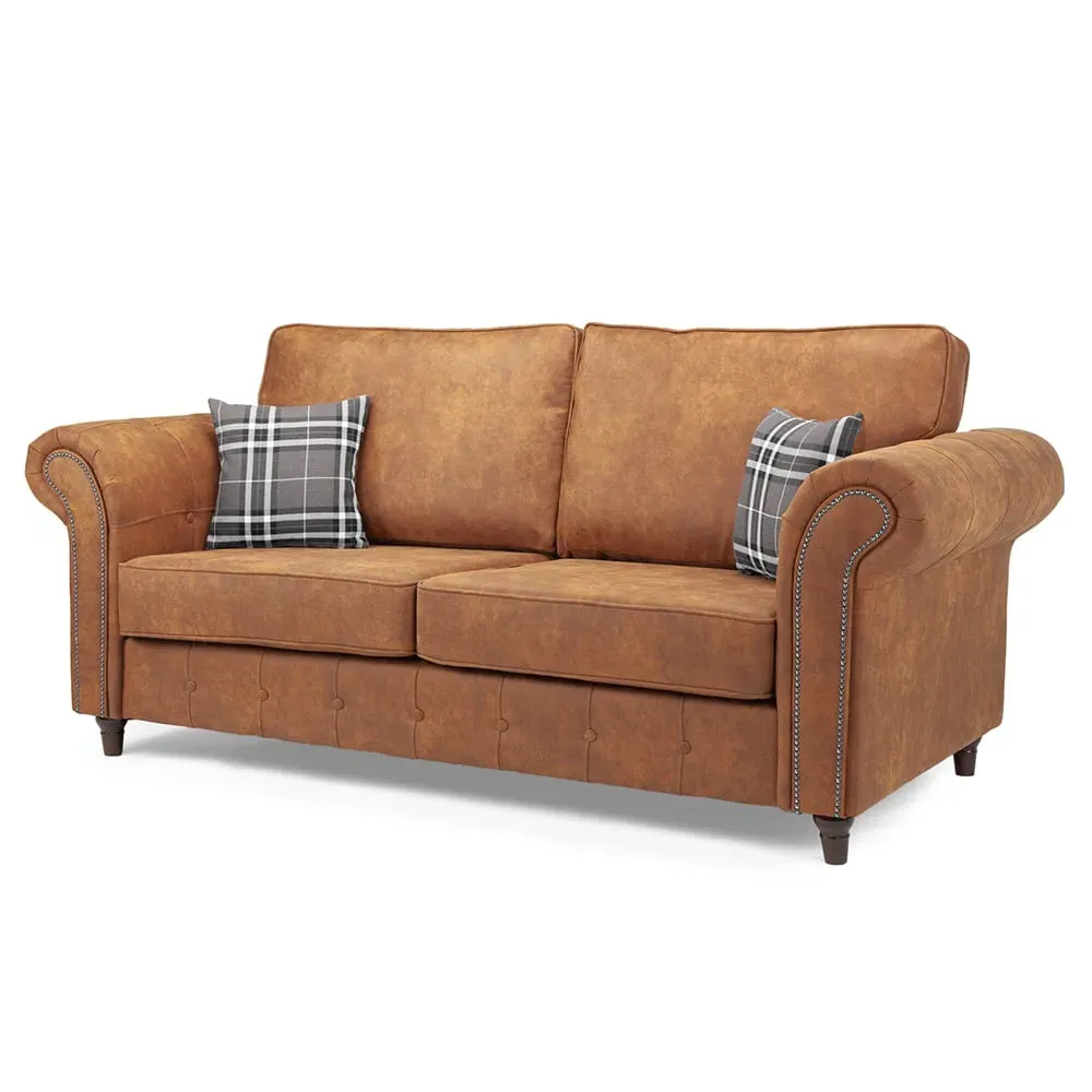 Oakley 3-Seater Sofa - Tan, Faux Leather