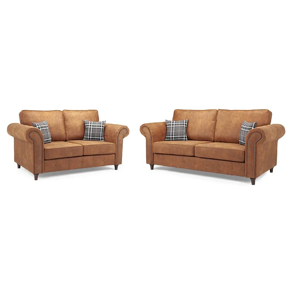 Oakley 3+2 Seater Sofa Set - Tan, Faux Leather