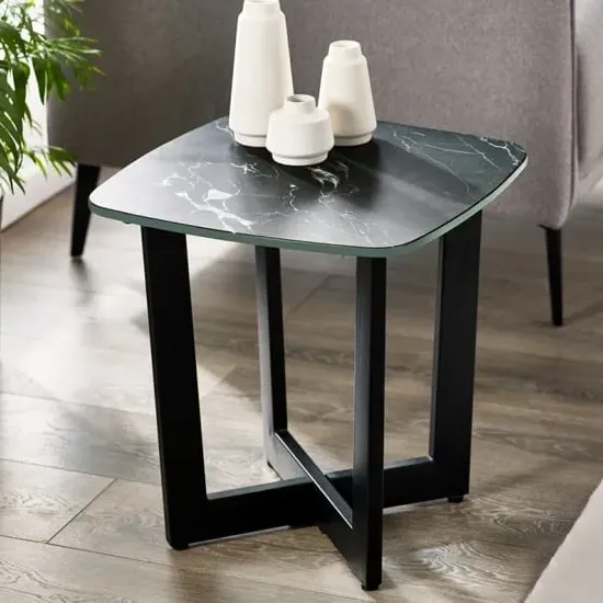 Oakley Glass Top Lamp Table - Black Marble Effect image