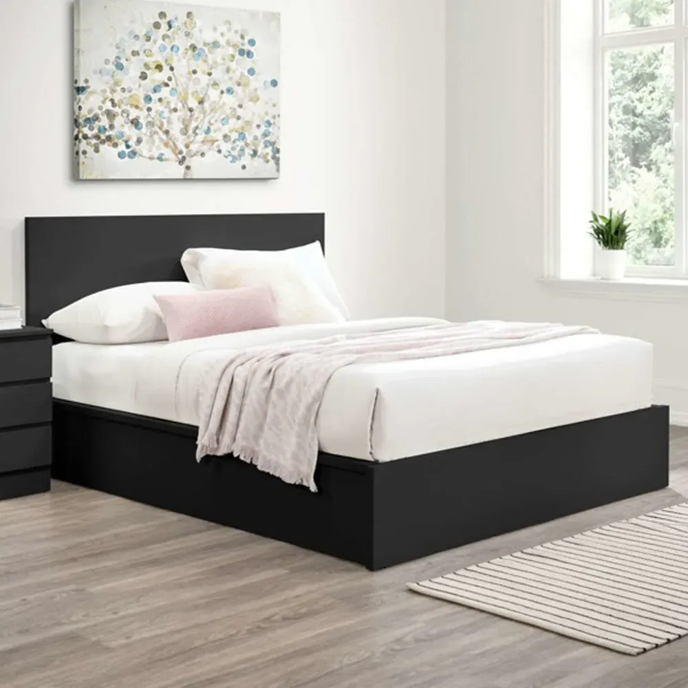 Oakley King Size Ottoman Bed with Storage - Black, Wood