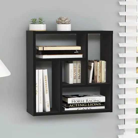 Oakley Wall Shelf with 5 Compartments - Black, Engineered Wood image