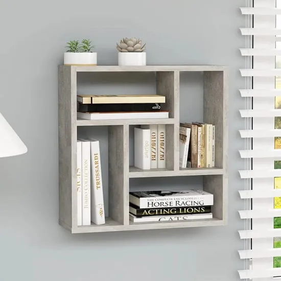 Oakley Wall Shelf with 5 Compartments - Concrete Effect