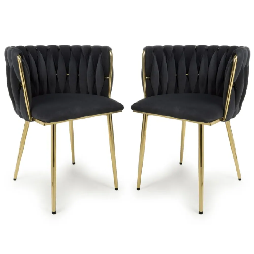 Oaklyn Dining Chairs with Gold Legs - Black, Velvet image