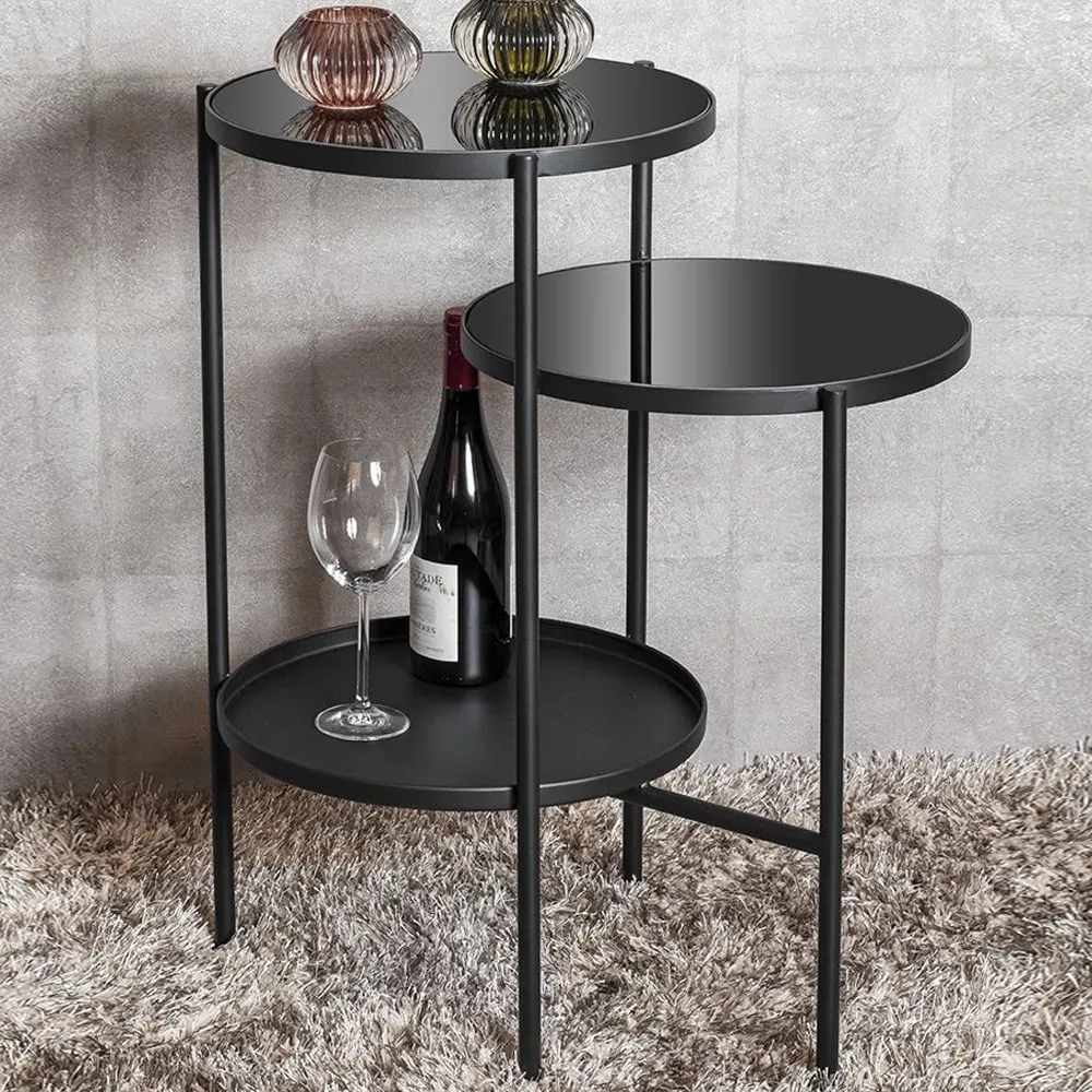Oakmont Glass End Table with Metal Frame - Black