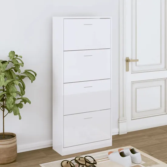 Oban Shoe Storage Cabinet with 4 Flaps - White, High Gloss product