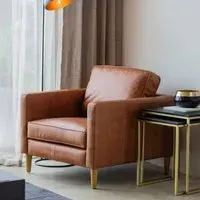 Obento Leather Armchair with Oak Legs - Vintage Brown