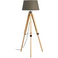Obito Tripod Floor Lamp with EU Plug - Grey, Wood
