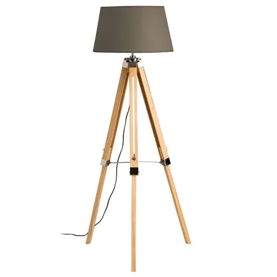 Obito Tripod Floor Lamp with EU Plug - Grey, Wood