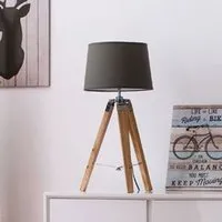 Obito Tripod Table Lamp with EU Plug - Grey, Wood