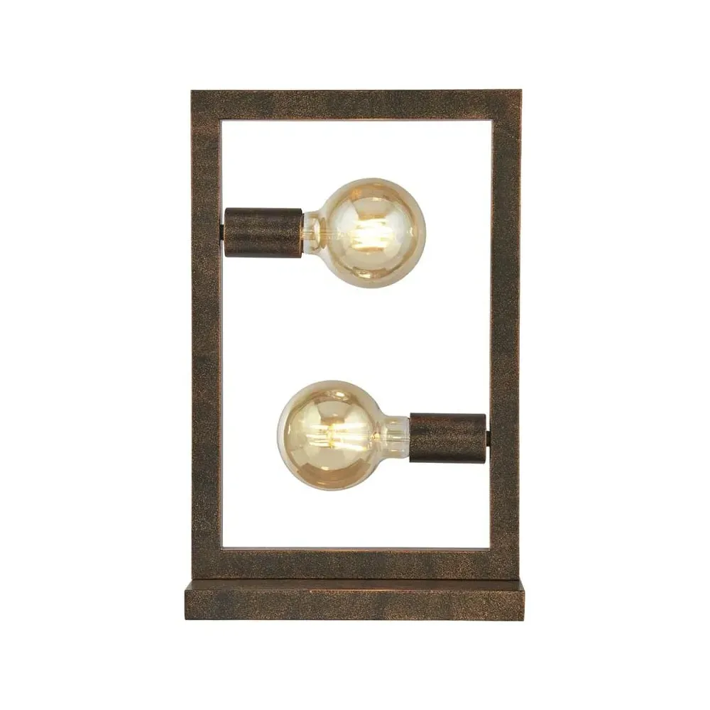 Oblong 2 Light Table Lamp - Rustic Brown, Metal