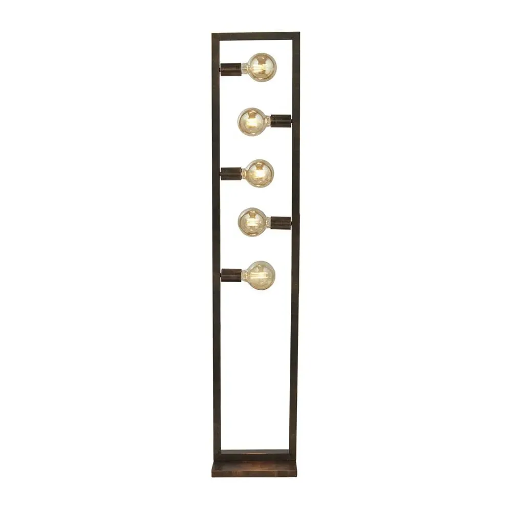 Oblong 5 Light Floor Lamp - Rustic Brown, Metal