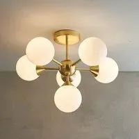 Ocala 6 Lights Semi Flush Ceiling Light - Brass, Glass