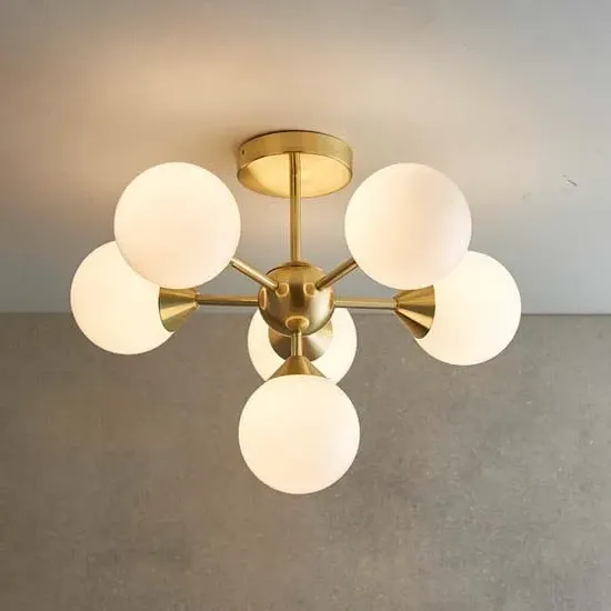 Ocala 6 Lights Semi Flush Ceiling Light - Brass, Glass image