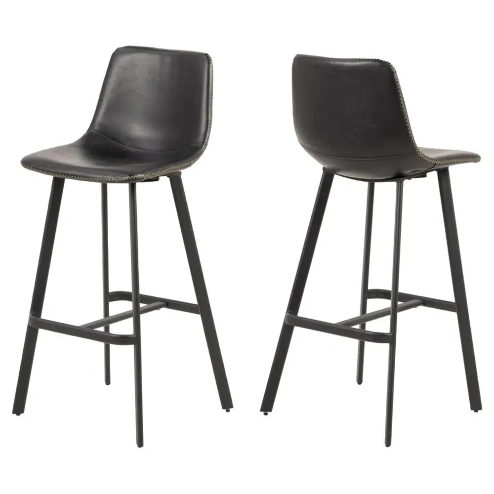 Ocala Bar Chairs In Pair - Black, PU Leather image