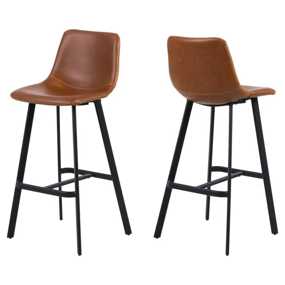 Ocala Bar Chairs In Pair - Brandy, PU Leather