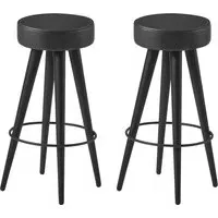 Ocala Bar Stools with Footrest - Black, Faux Leather