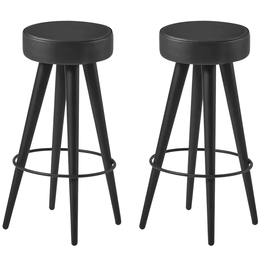 Ocala Bar Stools with Footrest - Black, Faux Leather image